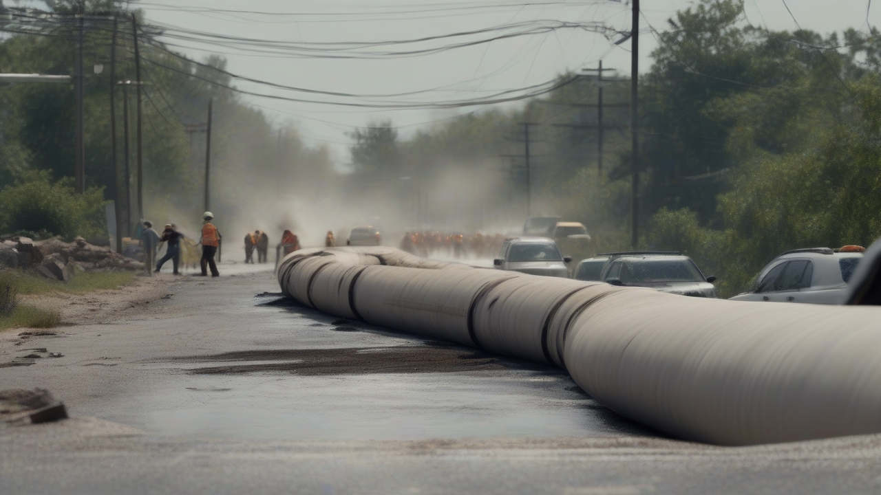 Giant pipe bursts through road in Japan