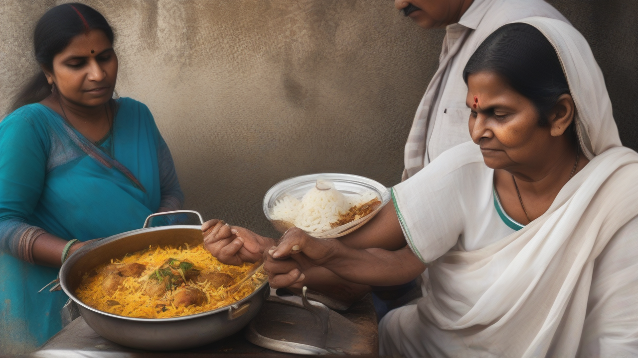 Grandmother cooks biryani